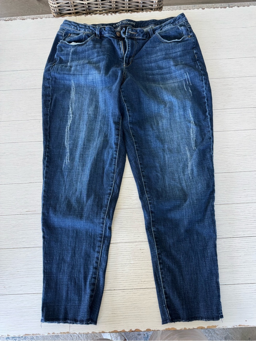 Lane Bryant Boyfriend Jeans in Dark Blue Wash with raw hem